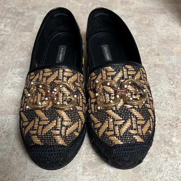 Dolce & Gabbana Braided Raffia Espadrilles With Dg Amore Logo - Picture 2 of 12